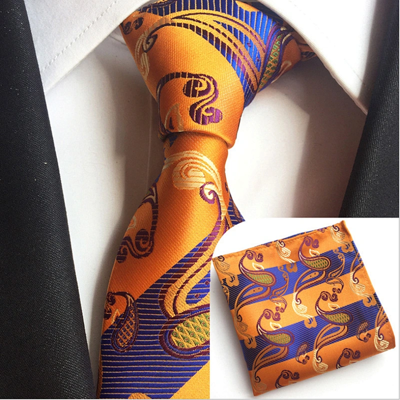 Fashionl Paisley Neckties with Pocket Square Custom Ensemble Cravate Mouchoirs Wholesale Men Ties and Hanky Set