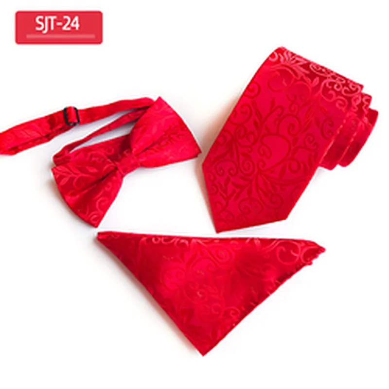 Fashion Neckties with Pocket Square Casual Dot Men Ties and Hanky Set Party Men Bow Tie Set Handkerchief Set