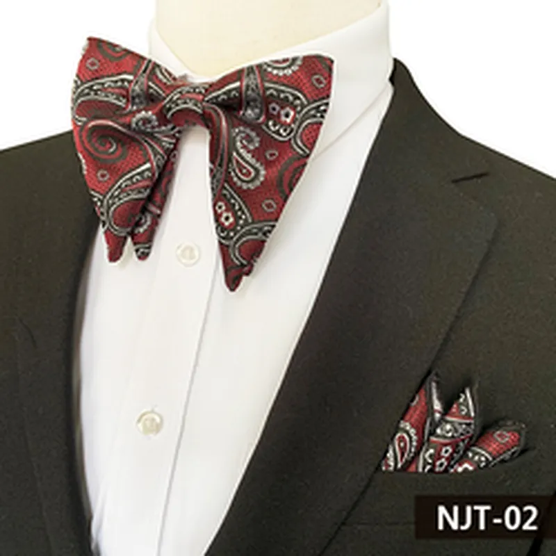 Paisley Mens Bow Ties and Hanky Sets Custom Pocket Squares for Men Casual Men Bow Tie Sets Handkerchief Set