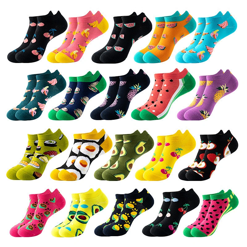 Unisex funny fashion ankle socks Low Cut Breathable Invisible Fruit Pattern Boat Ankle High Quality Socks