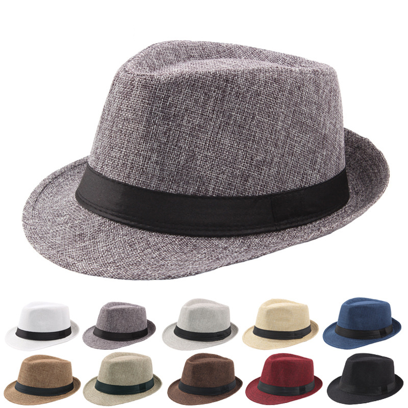 New Fashion Spring Summer Unisex Solid Color Linen Jazz Cap Fedora Hat For Decorate Beach Tourism