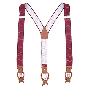 latest 3.5cm width elastic 6 button men's strap clip Dual-use Brown Leather Adjustable suspenders for dress trousers