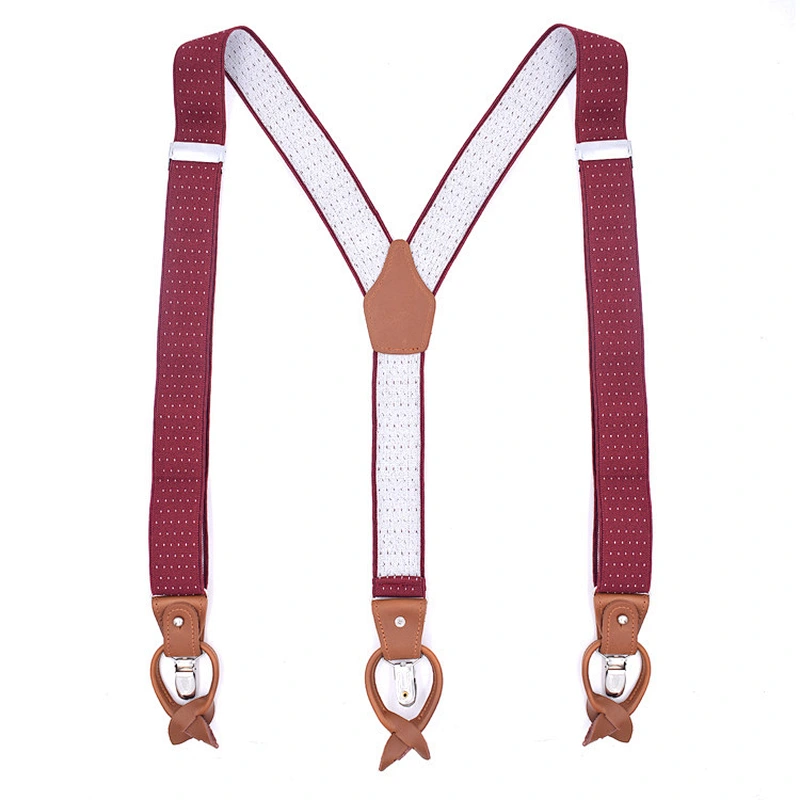 latest 3.5cm width elastic 6 button men's strap clip Dual-use Brown Leather Adjustable suspenders for dress trousers
