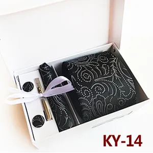 Floral Tie Clip Pocket Square and Cufflink Set Gift Box Fashion Neckties With Pocket Squares Custom Men Ties and Hanky Set