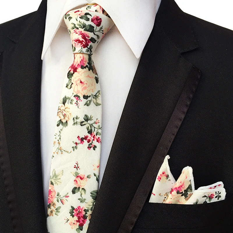 Floral Neckties with Pocket Squares Casual Neck Ties For Men Classic Men Ties and Hanky Set