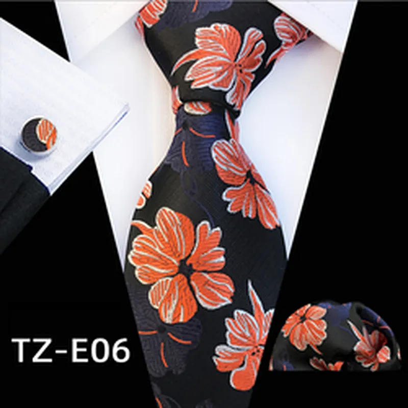 Custom Floral Tie Pocket Square And Cufflink Set Luxury Necktie Set Gift Box Polyester Wovenl Mens Neck Tie Set Box