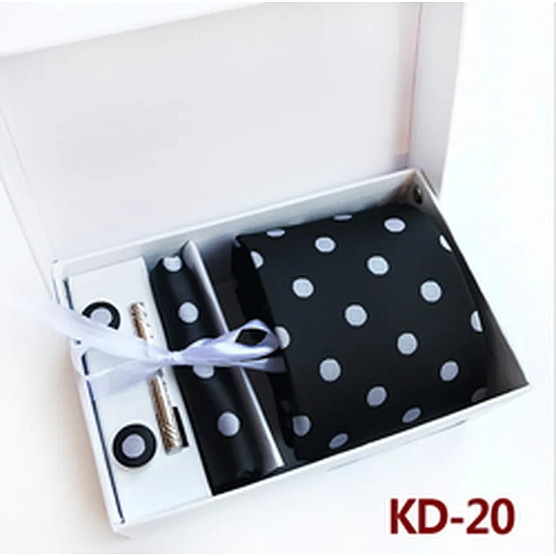 Custom Men Ties and Hanky Set Fashion Dot Neckties with Pocket Squares Tie Clip Pocket Square and Cufflink Set Gift Box