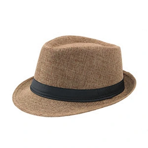 New Fashion Spring Summer Unisex Solid Color Linen Jazz Cap Fedora Hat For Decorate Beach Tourism