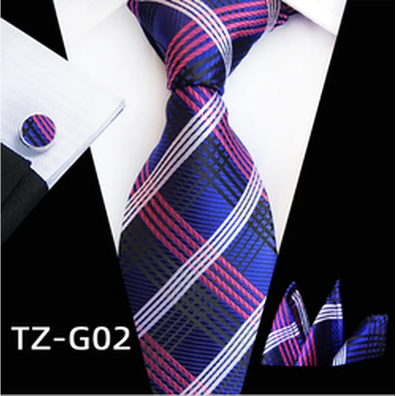 Striped Neckties with Pocket Squares Wholesale Men Ties and Hanky Set Classic Tie and Cufflinks Set Ensemble Cravate