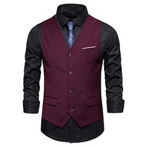 Casual Suit Vest Men Formal Solid Gilet Vest Double Breasted Cotton V-neck Men Vest Waistcoat