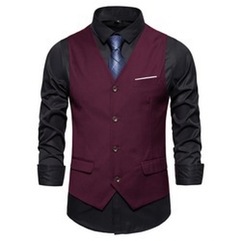 Casual Suit Vest Men Formal Solid Gilet Vest Double Breasted Cotton V-neck Men Vest Waistcoat