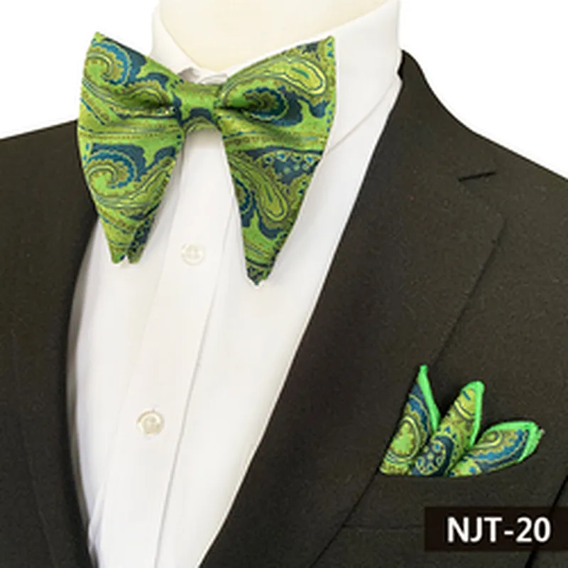 Paisley Mens Bow Ties and Hanky Sets Custom Pocket Squares for Men Casual Men Bow Tie Sets Handkerchief Set