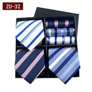 2021 Regular Men Ties and Hanky Set Custom Men Necktie Set Gift Box Luxury Mens Ties and Pocket Square Set
