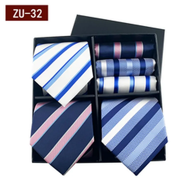 2021 Regular Men Ties and Hanky Set Custom Men Necktie Set Gift Box Luxury Mens Ties and Pocket Square Set