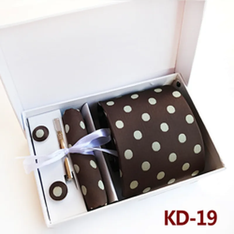 Luxury Tie Clip Pocket Square and Cufflink Set Gift Box Custom Men Ties and Hanky Set Dot Neckties with Pocket Squares