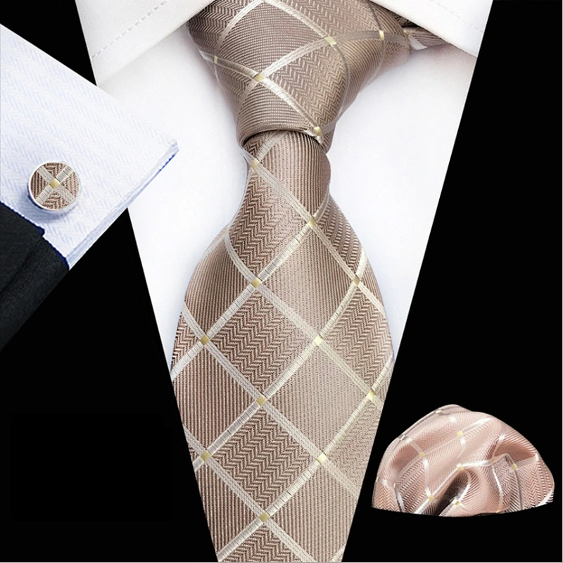Wholesale Men Ties and Hanky Set Luxury Tie and Cufflinks Set Striped Neckties with Pocket Squares Ensemble Cravate