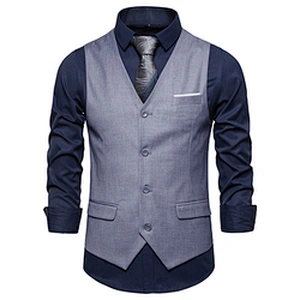 Casual Suit Vest Men Formal Solid Gilet Vest Double Breasted Cotton V-neck Men Vest Waistcoat