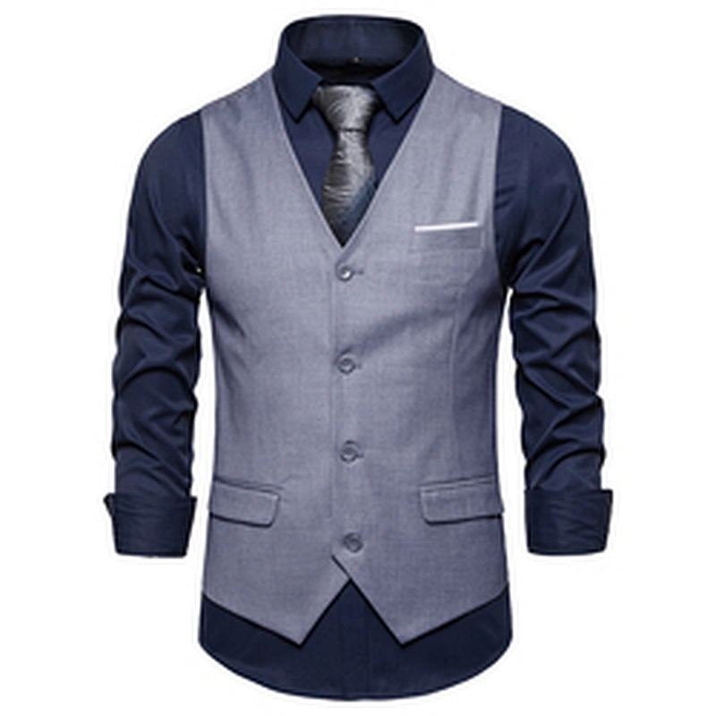 Casual Suit Vest Men Formal Solid Gilet Vest Double Breasted Cotton V-neck Men Vest Waistcoat