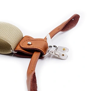Wholesale custom Men's 6-Piece Button Adult Strap Dual-use Brown Leather Casual Suspenders