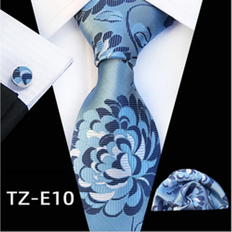 Floral Necktie Set Gift Box Custom Luxury Tie Pocket Square And Cufflink Set Jacquard Woven Mens Neck Tie Set Box
