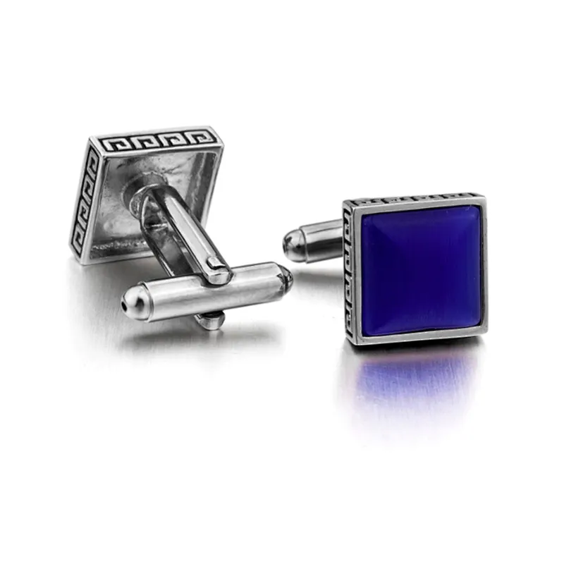Custom Concise Style Souvenir Accessory Blue Blank Cufflinks Cuff Links or Tie Clips Custom Color Brass