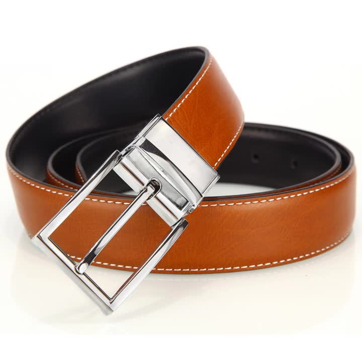 Men's leather belt wholesale rotary pin buckle belt men's leisure versatile double-sided leather belt
