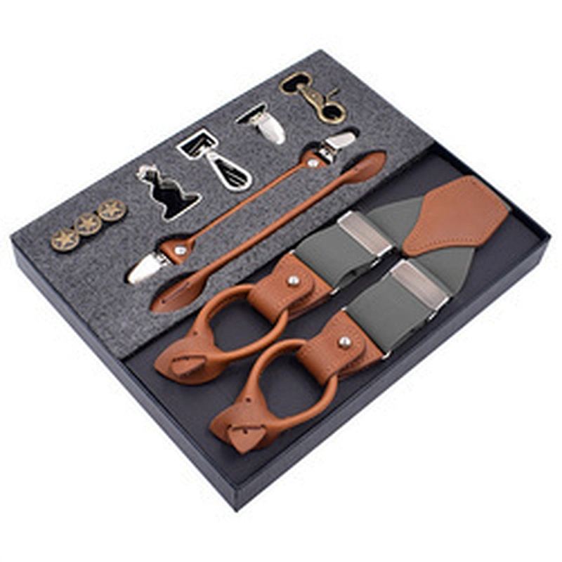 Latest Business Men Suspenders Luxury Multi-Function Suit 8 Kinds Of Clips Suspenders DIY Leather Suspender For Men Gift