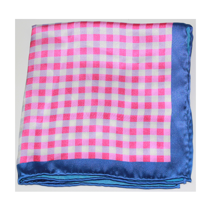 Pink Check STRIPE Printing Flower Custom Hanky Silk Foldable Pocket Square Women Handkerchief 100% Silk Men Custom Printed Logo