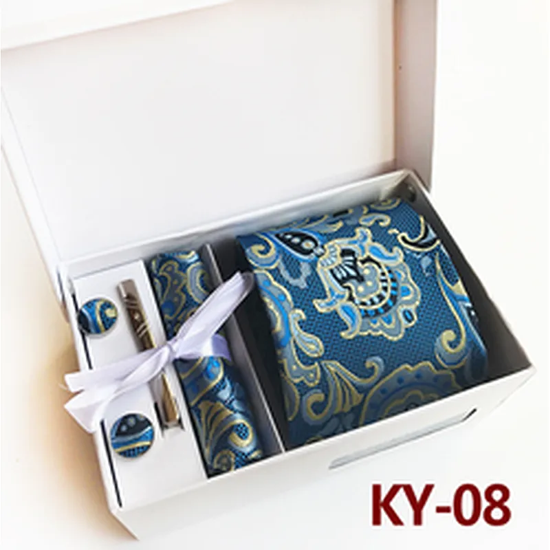 Floral Tie Clip Pocket Square and Cufflink Set Gift Box Fashion Neckties With Pocket Squares Custom Men Ties and Hanky Set