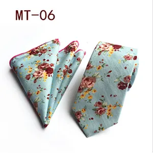 Classic Men Ties and Hanky Set Floral Neckties with Pocket Squares Casual Neck Ties For Men