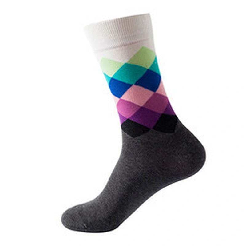Wholesale custom cotton men colorful funny socks diamond pattern socks