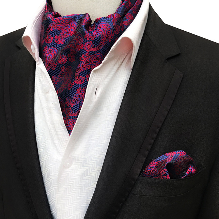 Fashion Paisley Folard Mens Ascot Casual Cravate Homme Polyester Hankerchief for Men Jacquard Woven Hanky Set