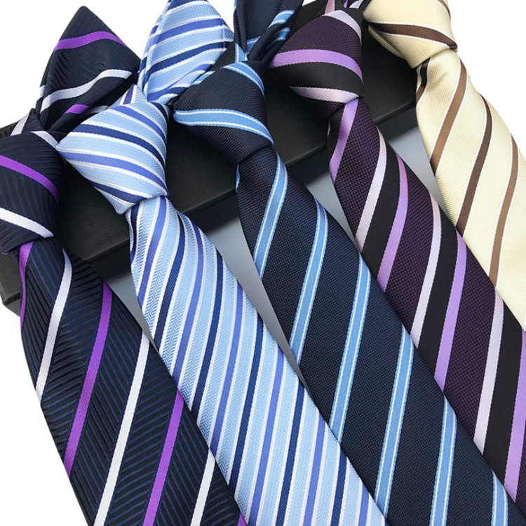 Custom Logo Striped Neck Ties For Men Polyester Woven Casual Neckties
