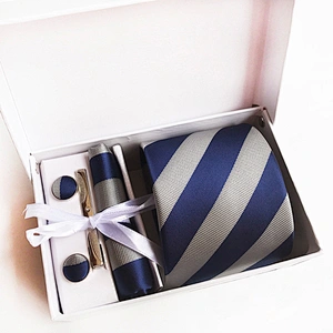 Classic Stripe Neckties with Pocket Squares Custom Men Ties and Hanky Set Tie Clip Pocket Square and Cufflink Set Gift Box