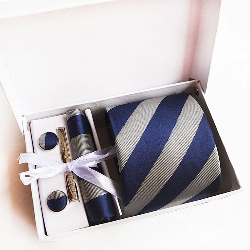 Classic Stripe Neckties with Pocket Squares Custom Men Ties and Hanky Set Tie Clip Pocket Square and Cufflink Set Gift Box
