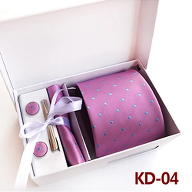 Luxury Tie Clip Pocket Square and Cufflink Set Gift Box Custom Men Ties and Hanky Set Dot Neckties with Pocket Squares