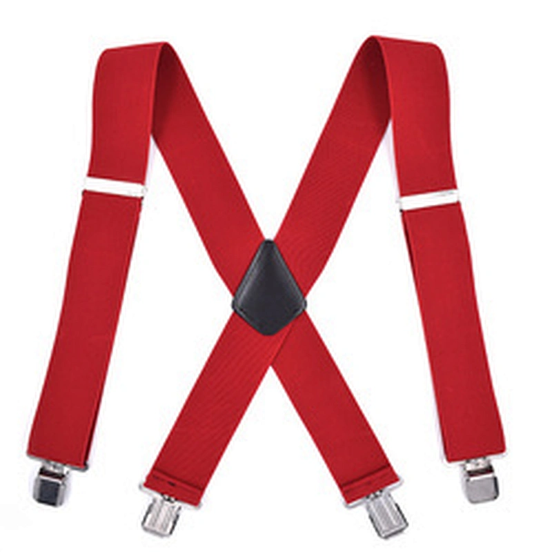 Wholesale 5cm width solid color Adjustable 4 Clip X-Back Heavy Duty Clip Mens Suspenders Elastic Pants Braces