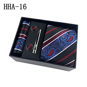 Fashion Tie Clip Pocket Square and Cufflink Set Gift Box Custom Men Ties and Hanky Set Floral Neckties With Pocket Squares