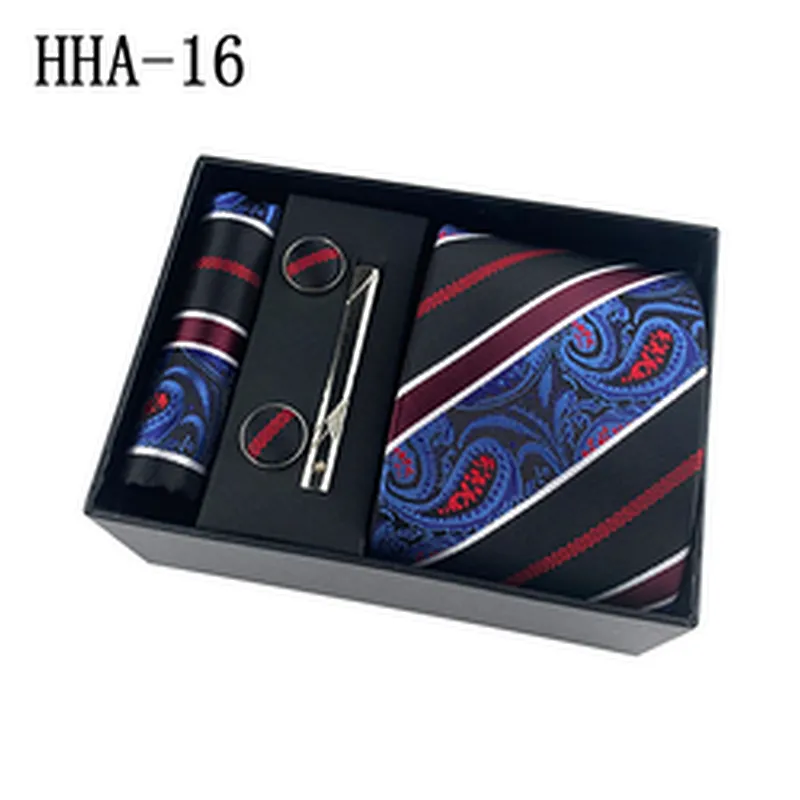 Fashion Tie Clip Pocket Square and Cufflink Set Gift Box Custom Men Ties and Hanky Set Floral Neckties With Pocket Squares