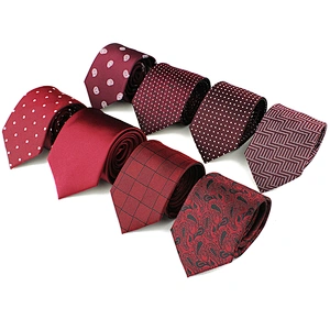 Custom Necktie Set Fashionable Gravata Masculina Jacquard Woven Wine Red Plain Polyester Ties