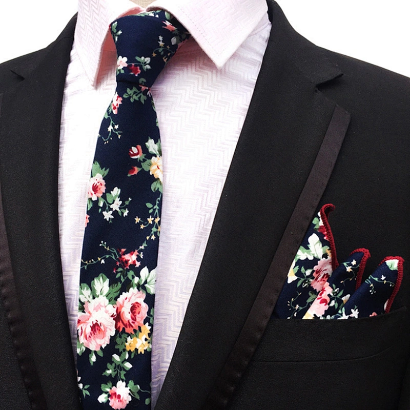 Classic Men Ties and Hanky Set Floral Neckties with Pocket Squares Casual Neck Ties For Men