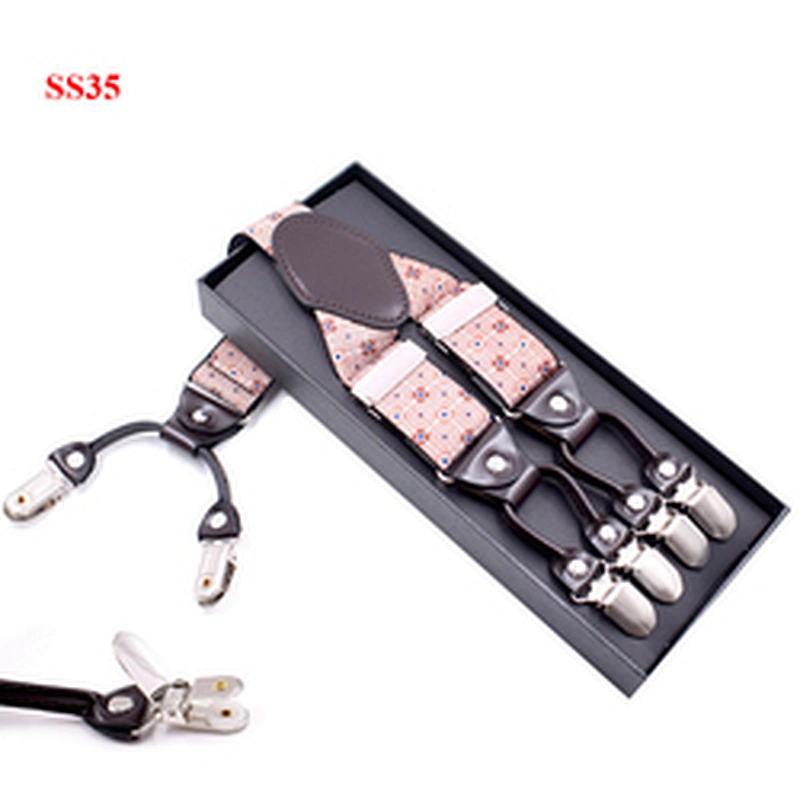 Wholesale 3.5cm width elastic adjustable Printing 6 Clip Y Shape  Suspenders For Men Trousers