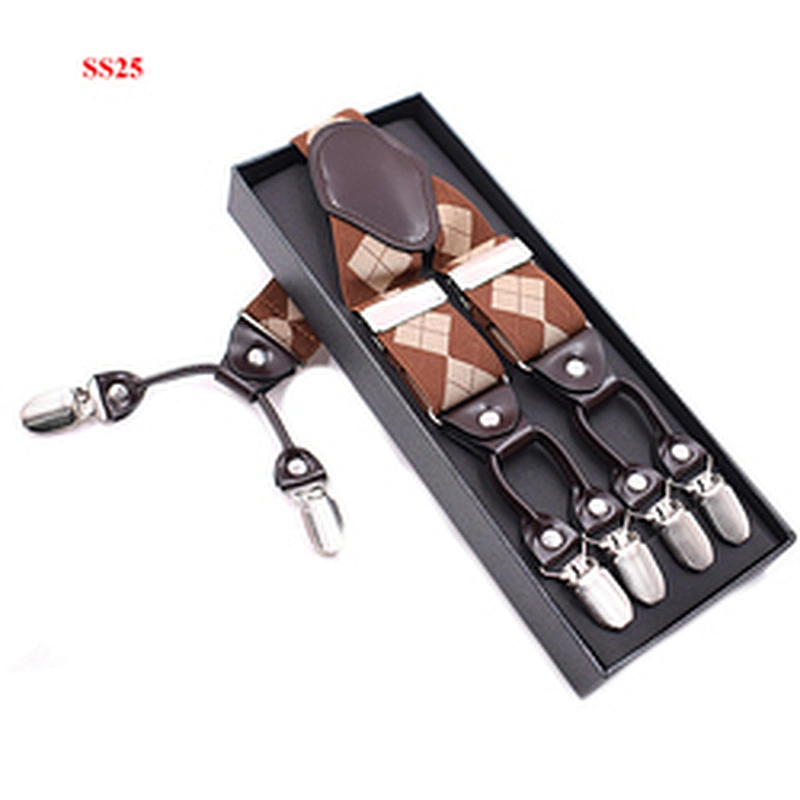 Customized Fashion High Quality 3.5cm width elastic adjustable Jacquard Woven 6 Clip Y Shape Suspenders For Men Trousers