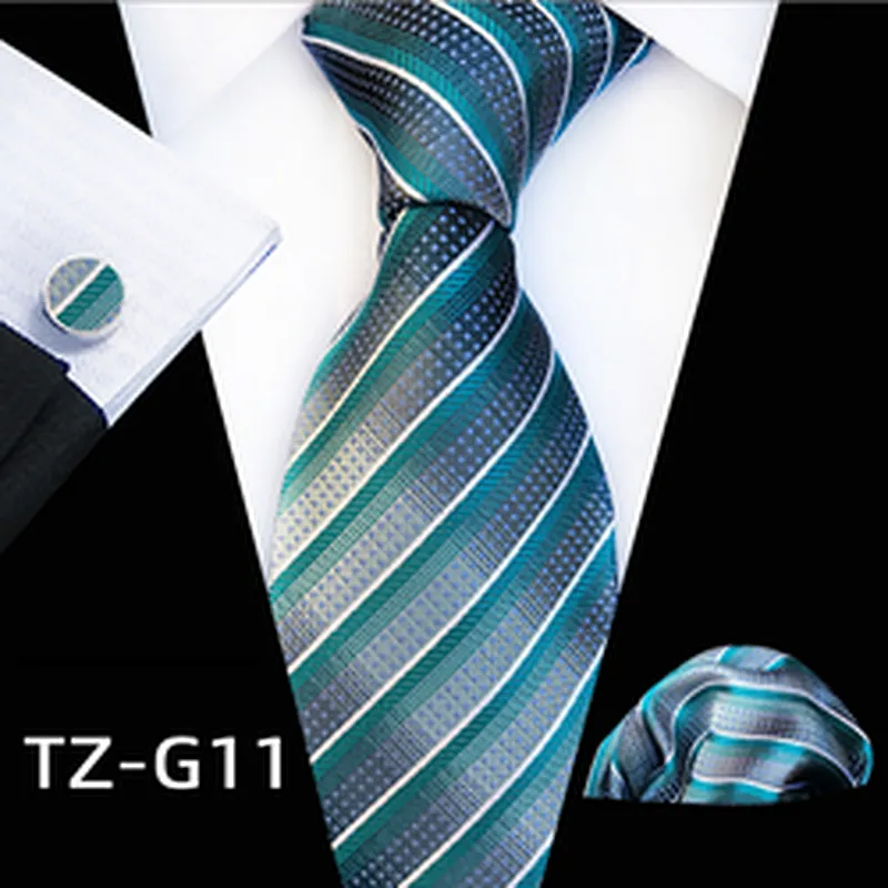 Wholesale Men Ties and Hanky Set Classic Tie and Cufflinks Set Lattice Neckties with Pocket Squares Ensemble Cravate
