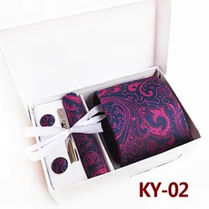 Fashion Neckties With Pocket Squares Custom Men Ties and Hanky Set Floral Tie Clip Pocket Square and Cufflink Set Gift Box