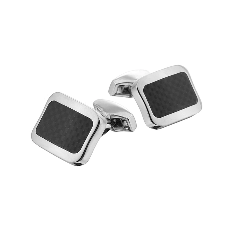 New round black concave cufflinks