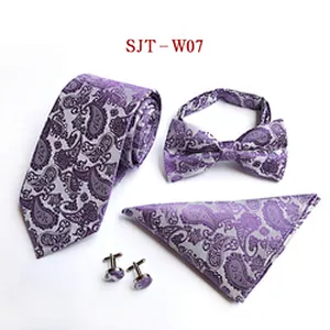 Custom Bow Tie Necktie Set Gift Box Paisley Mens Neck Tie Set Fashion Tie Pocket Square And Cufflink Set