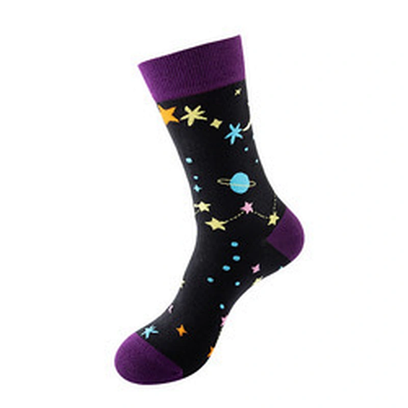 new trend medium tube socks women cartoon space man funny socks men European and American personality fashion cotton socks
