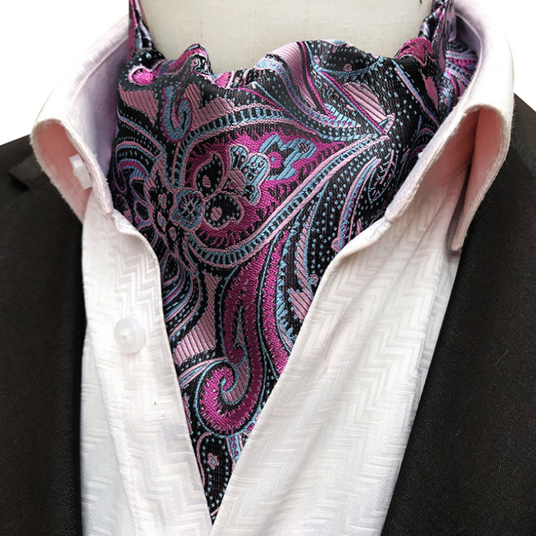 Fashion Paisley Folard Mens Ascot Casual Cravate Homme Polyester Jacquard Woven Ties For Men Italian