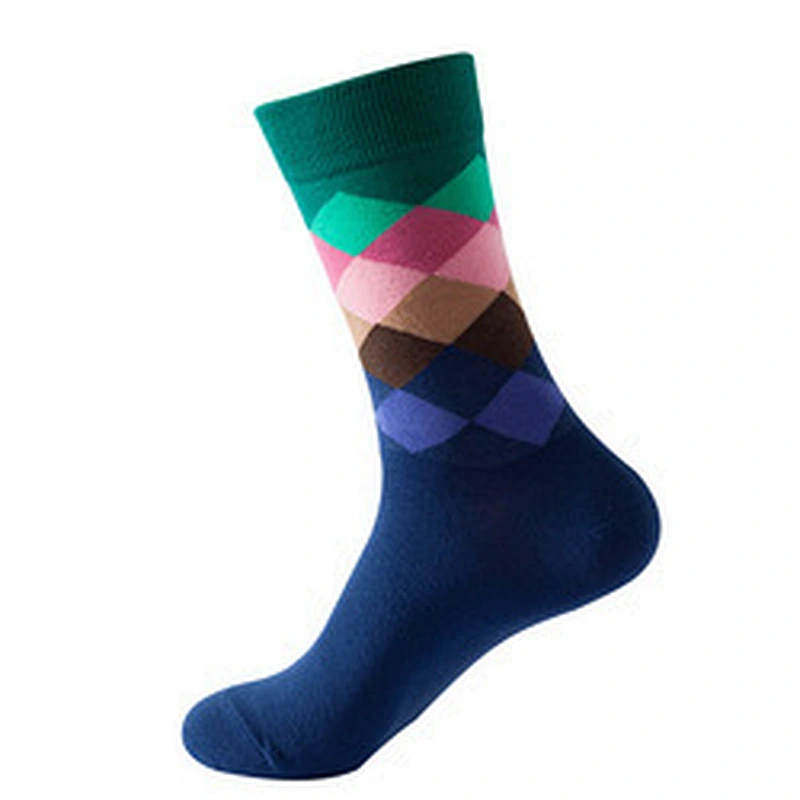 Wholesale custom cotton men colorful funny socks diamond pattern socks